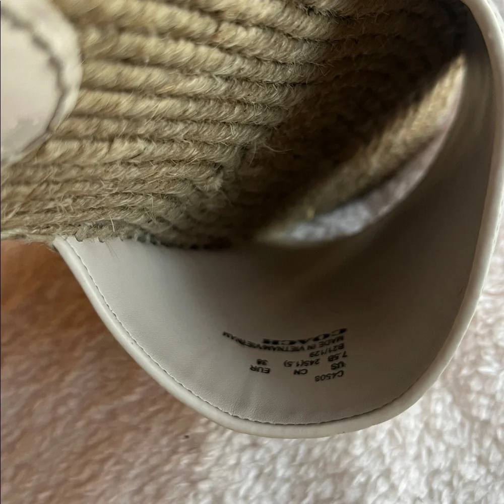 Coach Women's Cream Espadrille Slides with Gold Accent